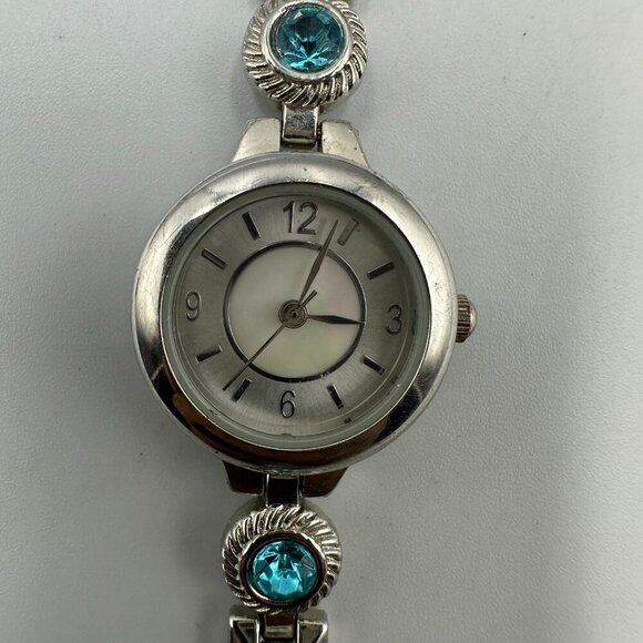 3 for $30 Rhinestone Band Watch Women Silver Blue Mother of Pearl Dial Works - Picture 3 of 16